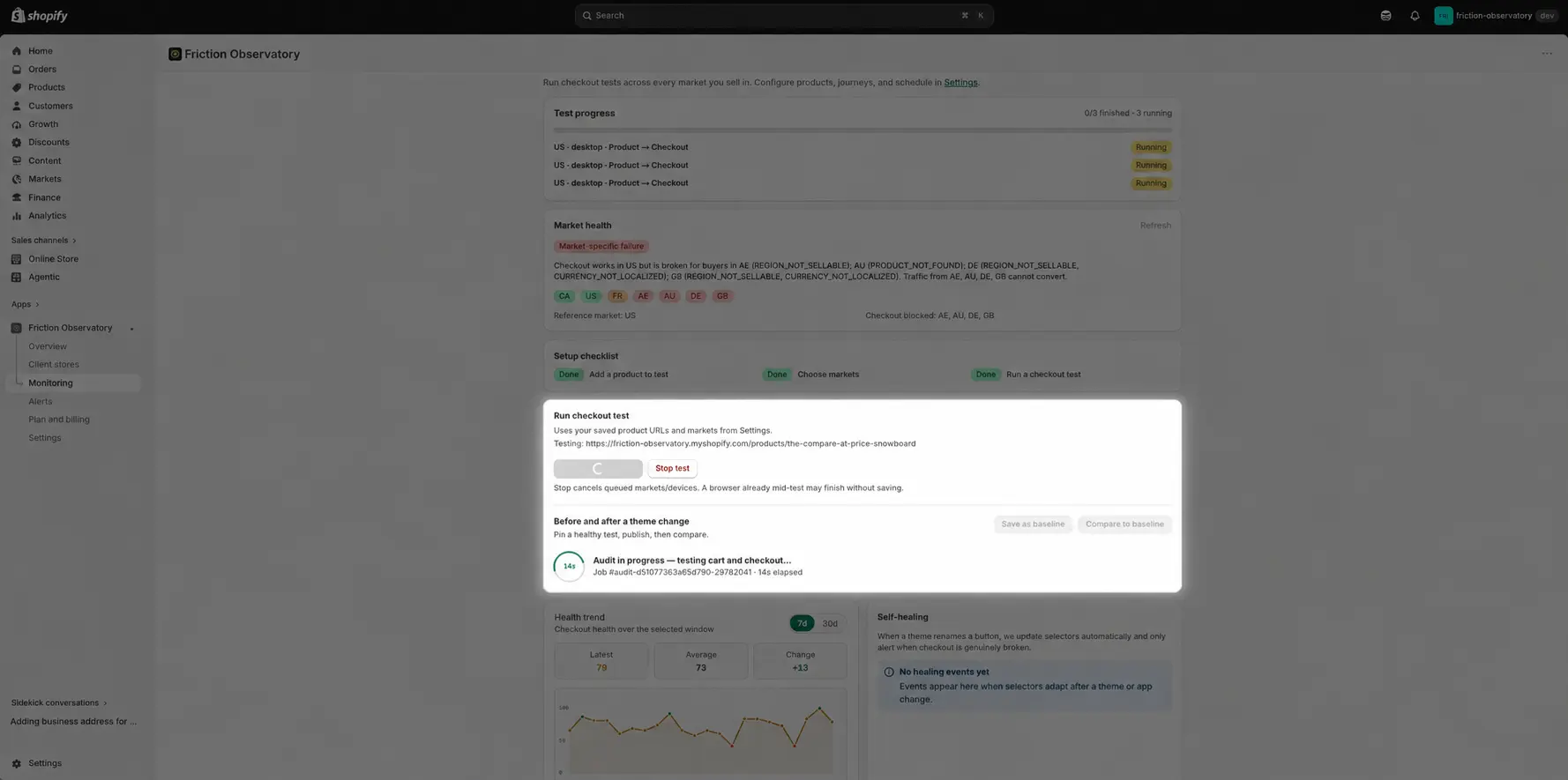 In-progress audit with elapsed time.